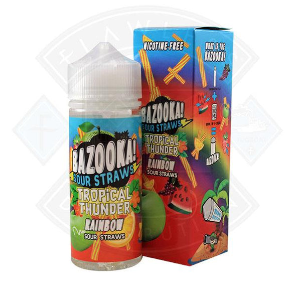 Bazooka Sour Straws - Tropical Thunder Rainbow 0mg 100ml Shortfill